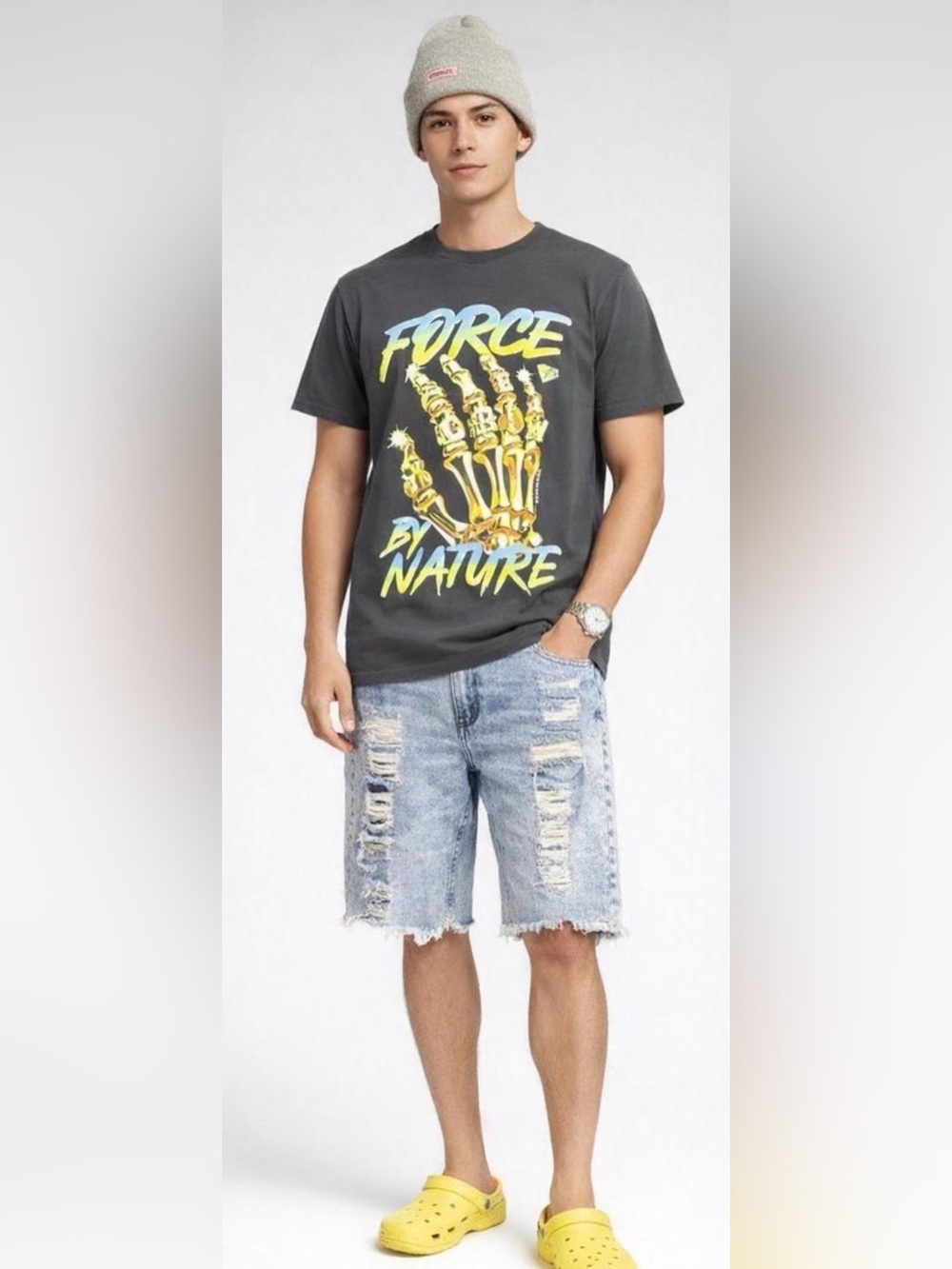 Gold Skeletal Hand Graphic Tee - Black